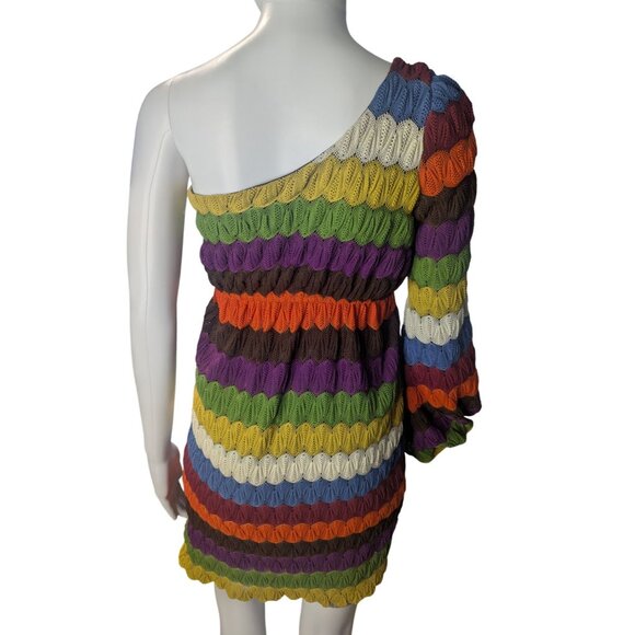 Judith March Mini Dress Sz S Multicolor Striped Crochet Retro Hippie Artsy - Picture 6 of 11